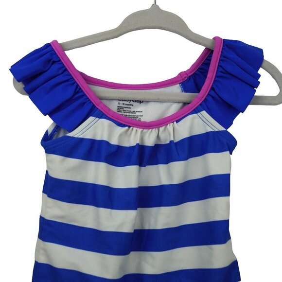 BabyGap Girls Ruffle Strap‎ Blue & White Striped Swimsuit 12-18 Months - Picture 5 of 6